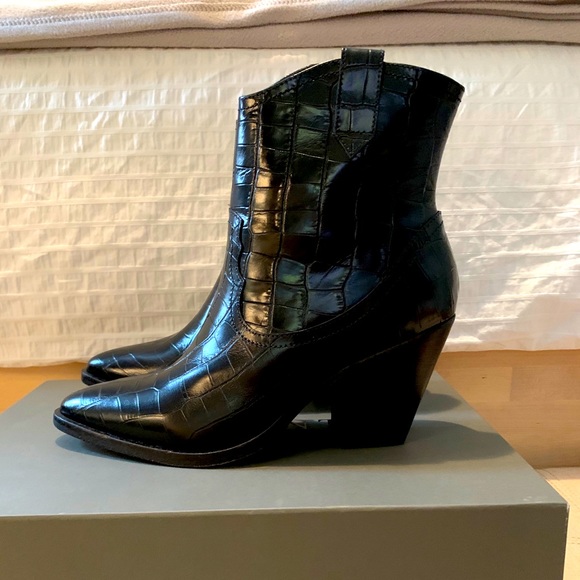 New Allsaints Rolene Western Boots 9 Black Ankle - Picture 2 of 8